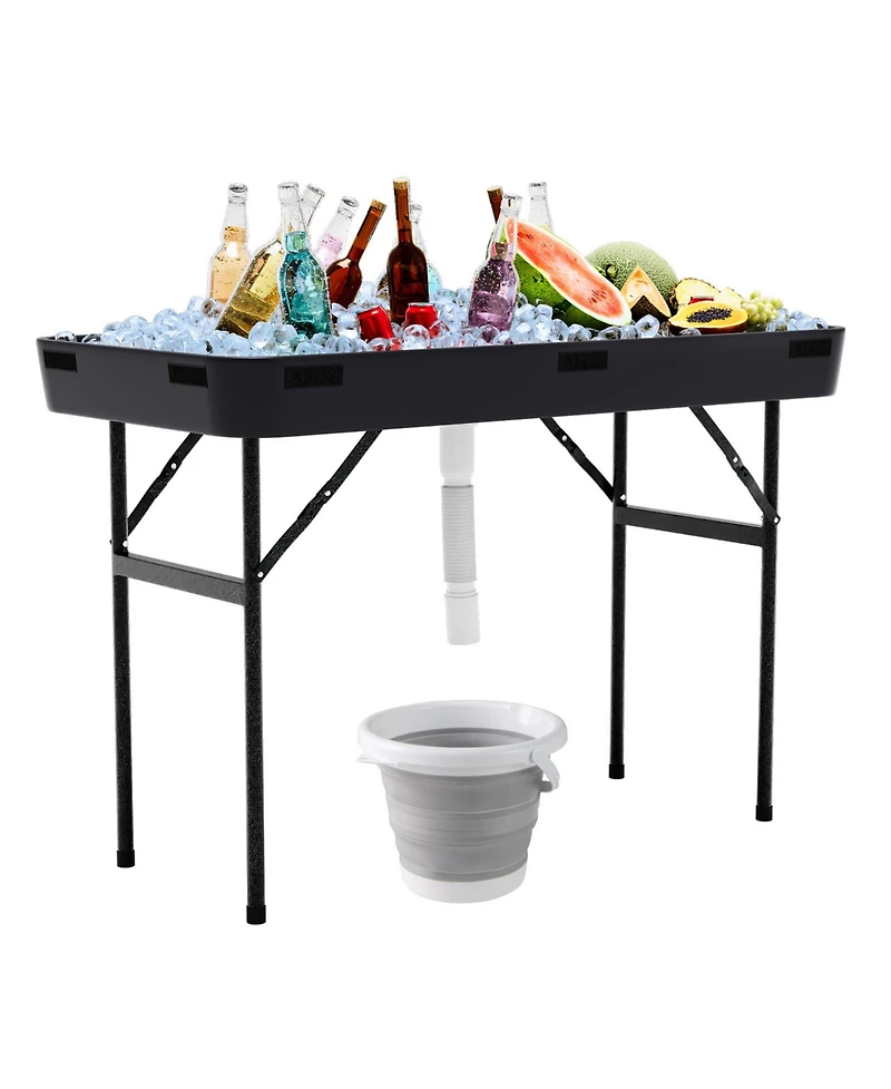 Sugift 4 Feet Plastic Party Ice Folding Table with Matching Skirt