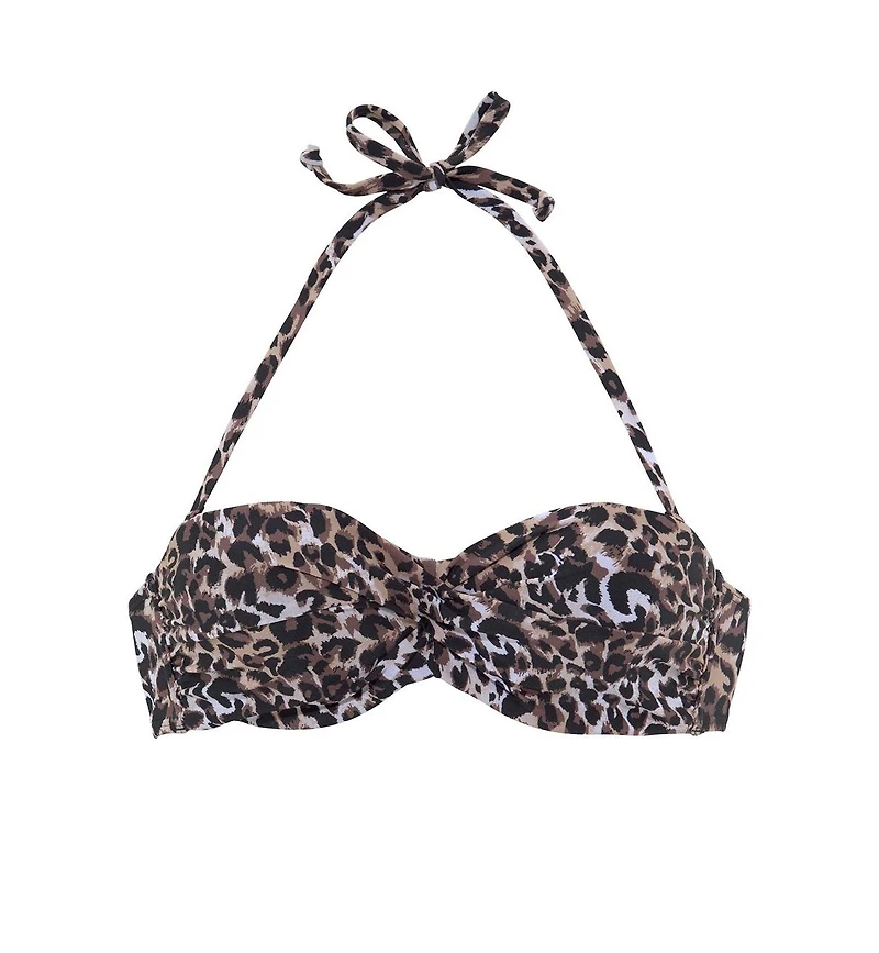 Lascana Women's Leopard Cheetah Print Bandeau Bikini Swimsuit Top Bra Sizing