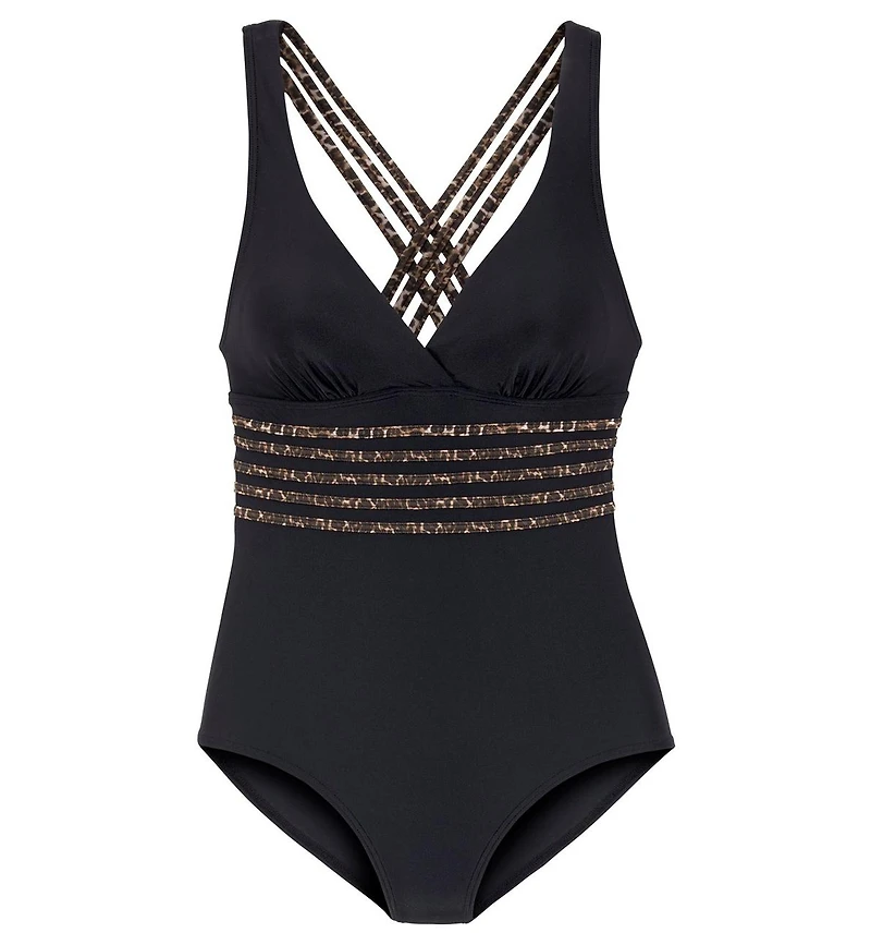 Lascana Women's Leopard Cheetah Trim Tummy Control One Piece Swimsuit