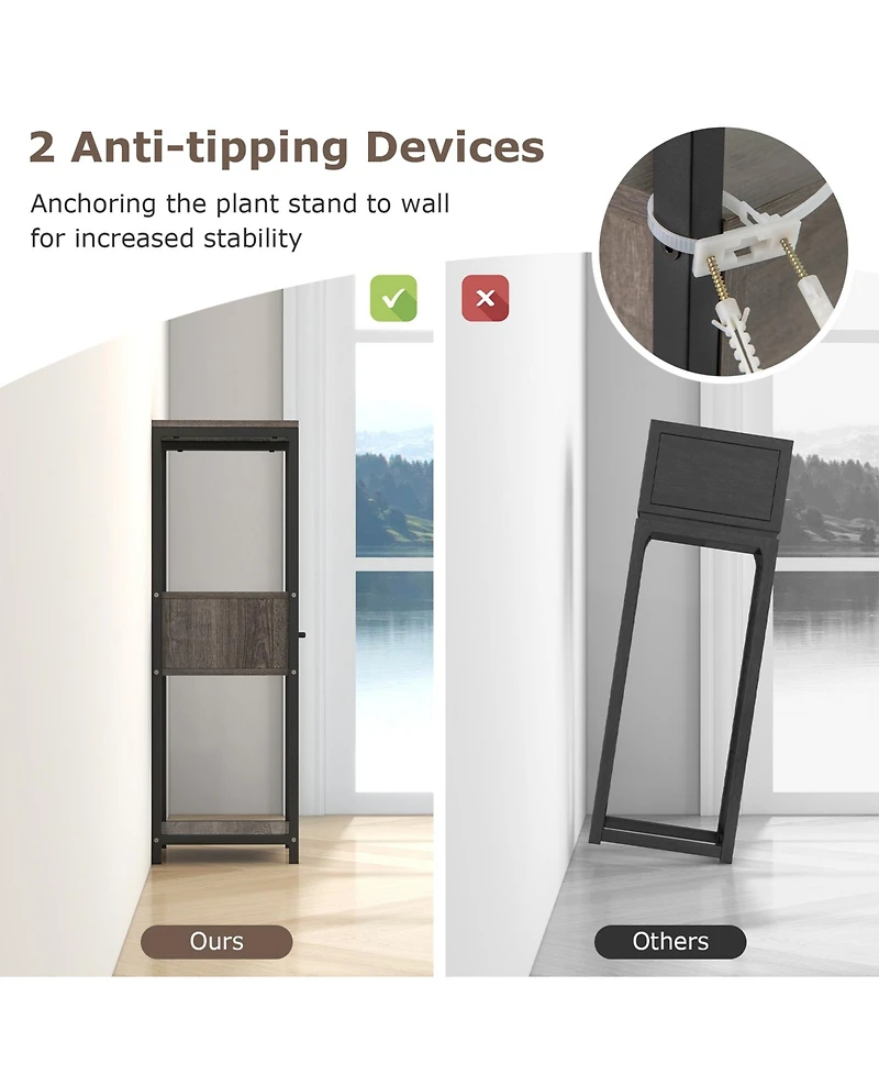 Sugift 2 Pack 3 Tier Tall Metal Plant Stand with Drawer and Display Shelf