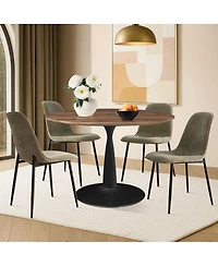 Maison Boucle 5-Piece Round Dining Table Set with Metal Base and Walnut Top, Modern Kitchen Chairs for 4, Space-Saving Small