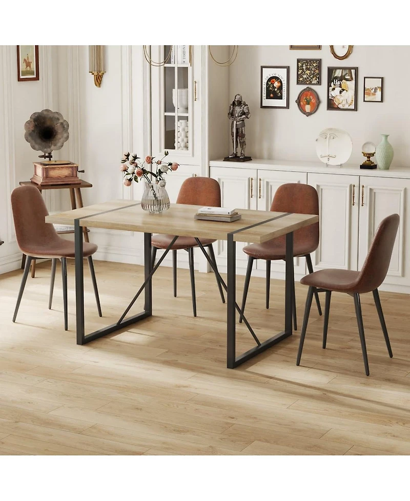 Maison Boucle 5-Piece Dining Set with Upholstered Chairs and Rectangular Wood Grain Mdf Table,Metal Frame for Small Dining Room