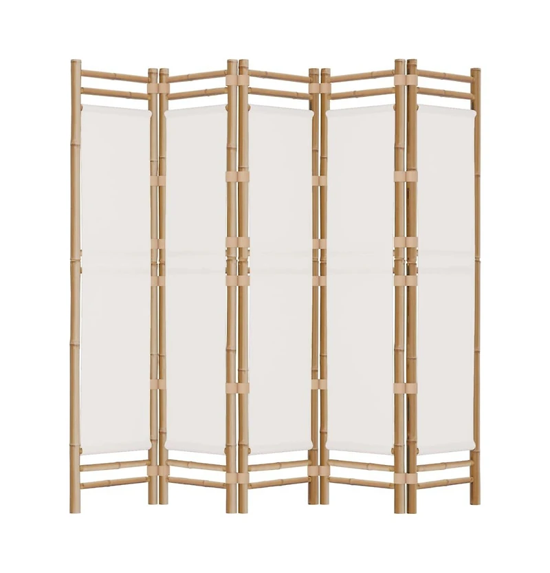 vidaXL Folding 5-Panel Room Divider 78.7" Bamboo and Canvas