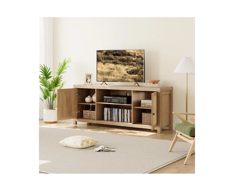 gaomon Boho Tv Stand for 65 Inch, Rattan Entertainment Center with 2-Tier Storage