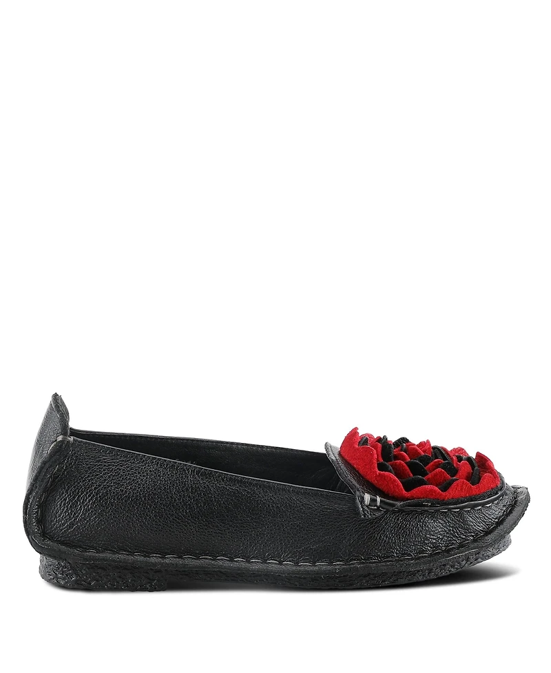 L'Artiste Dezi Hand-Painted Leather, Ombre Finish, Flower Accent, Cushioned Insole, Rubber Outsole – Round Toe Artisan Slip-On Flats