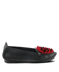 L'Artiste Dezi Hand-Painted Leather, Ombre Finish, Flower Accent, Cushioned Insole, Rubber Outsole – Round Toe Artisan Slip-On Flats