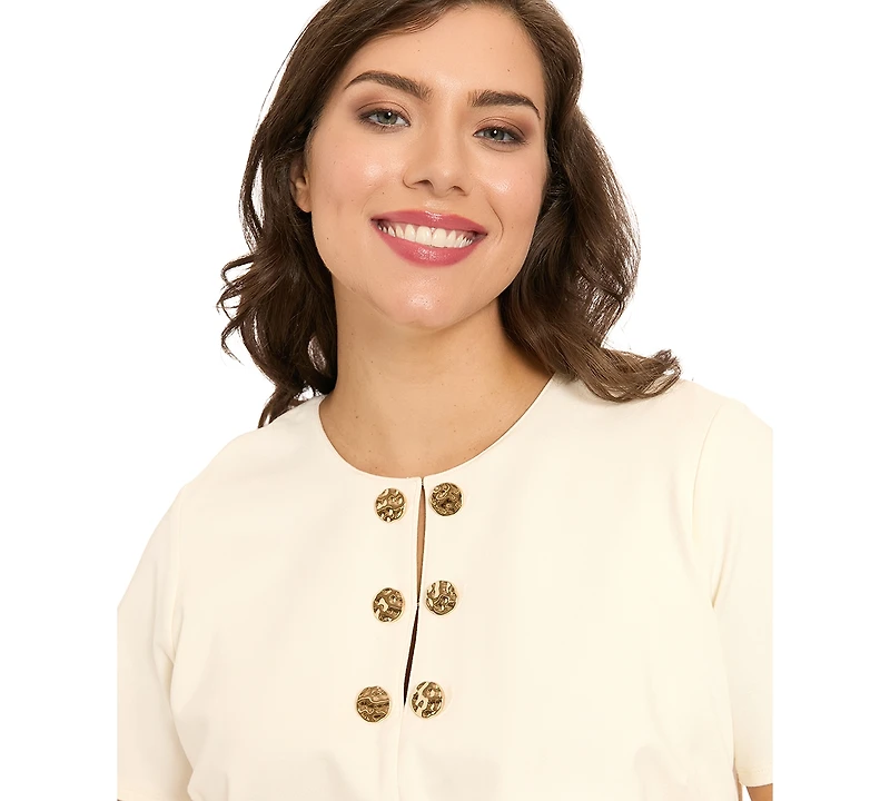 London Times Plus-Size Crewneck Shift Dress