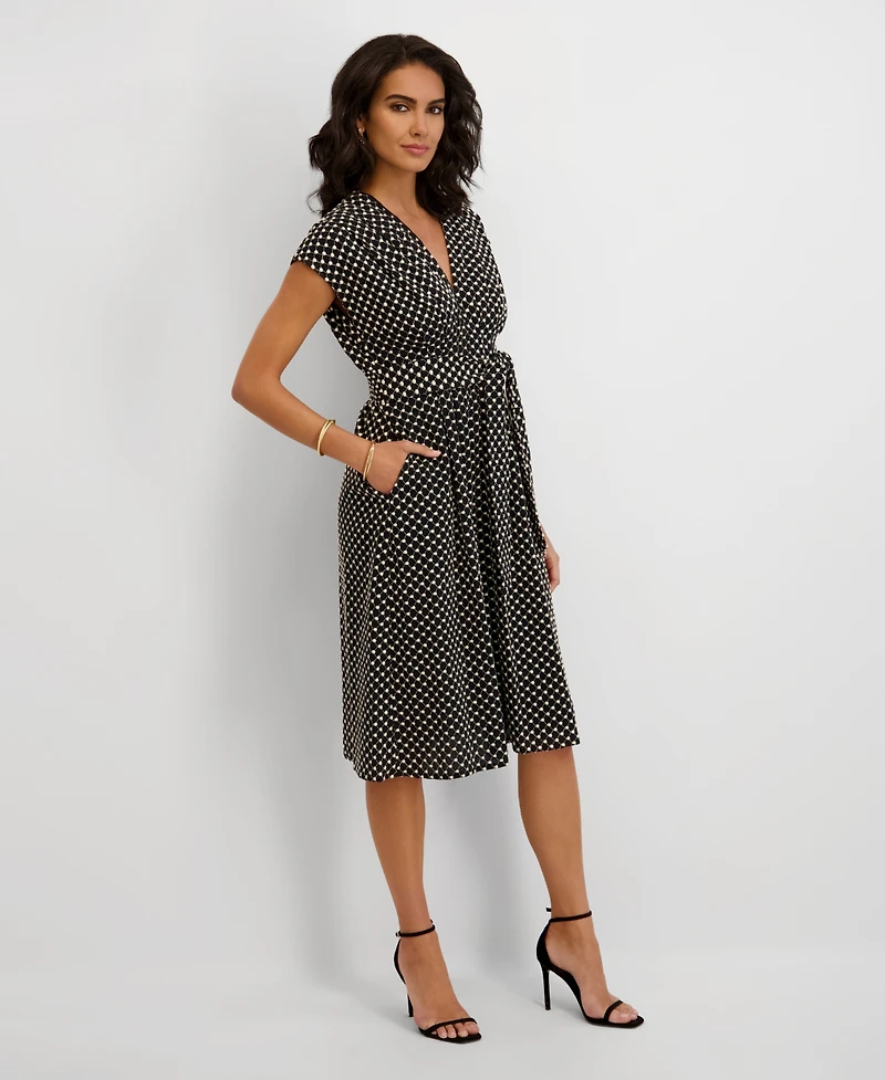 kensie Women's Embroidered V-Neck Dress