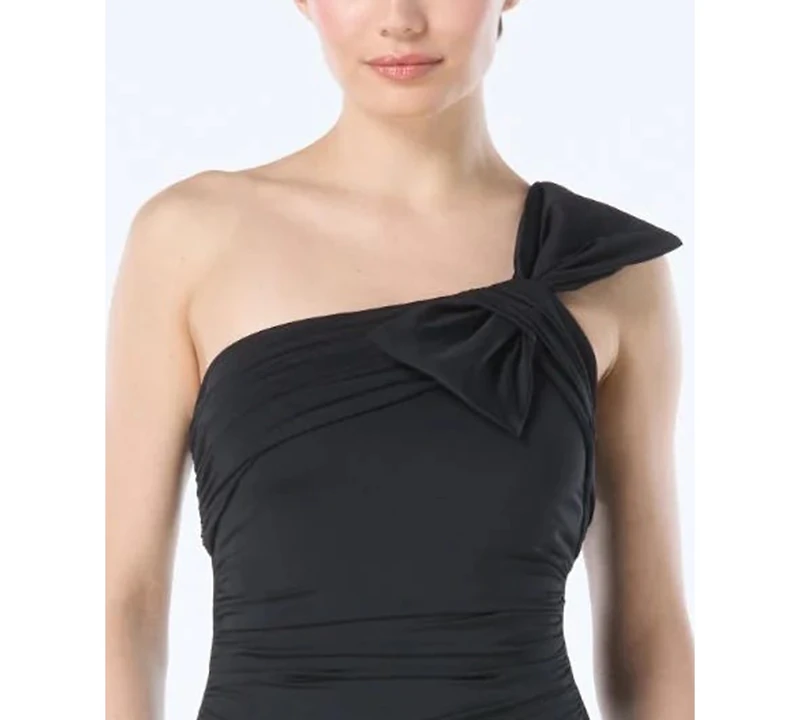 Carmen Marc Valvo Ruched One-Shoulder One Piece Swimsuit