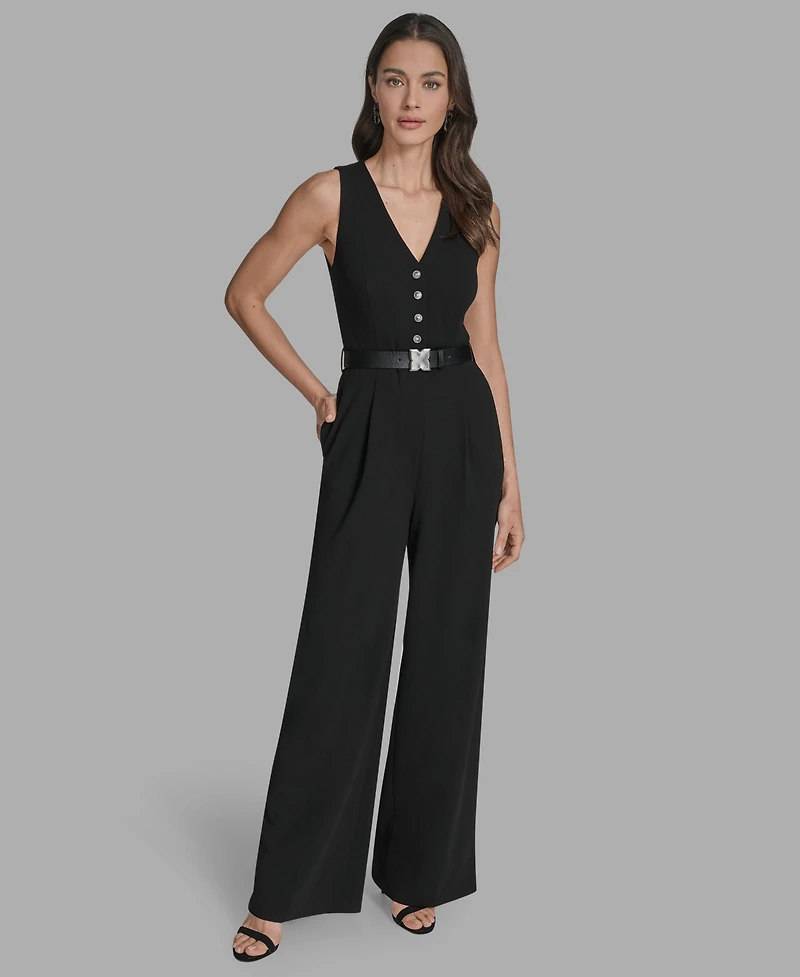 Bcbg Women's Belted V-Neck Sleeveless Jumpsuit