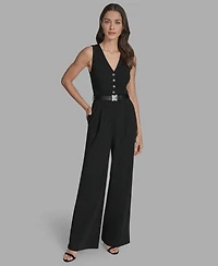 Bcbg Women's Belted V-Neck Sleeveless Jumpsuit