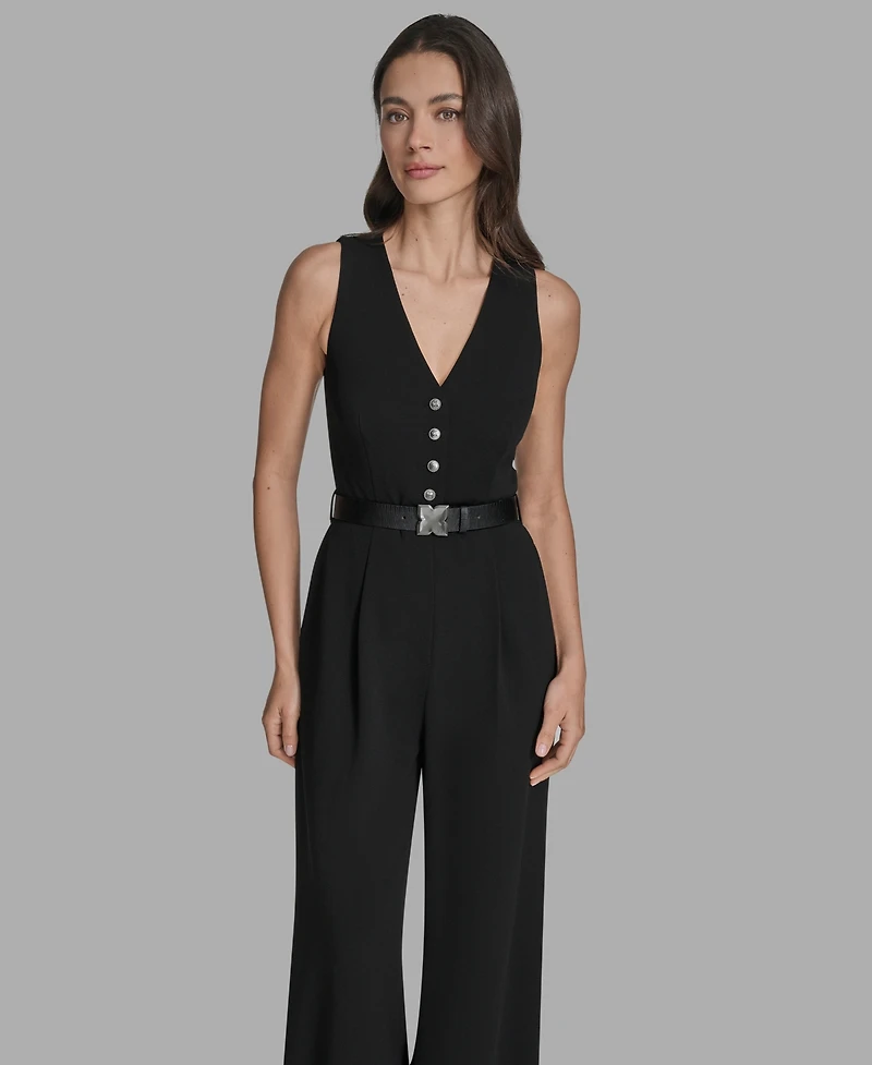 Bcbg Women's Belted V-Neck Sleeveless Jumpsuit