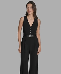 Bcbg Women's Belted V-Neck Sleeveless Jumpsuit