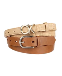 Calvin Klein Women's Two Pack Belt Set - Skinny Monogram Buckle and Harness