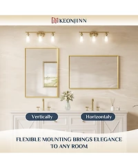 Keonjinn 42x35 Inch Brushed Gold Bathroom Vanity Mirror Metal Framed Over Sink Wall Mirror Horizontal/Vertical