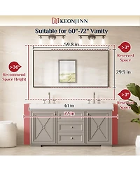 Keonjinn 60x30 Inch Brushed Gold Bathroom Vanity Mirror Metal Framed Over Sink Wall Mirror Horizontal/Vertical