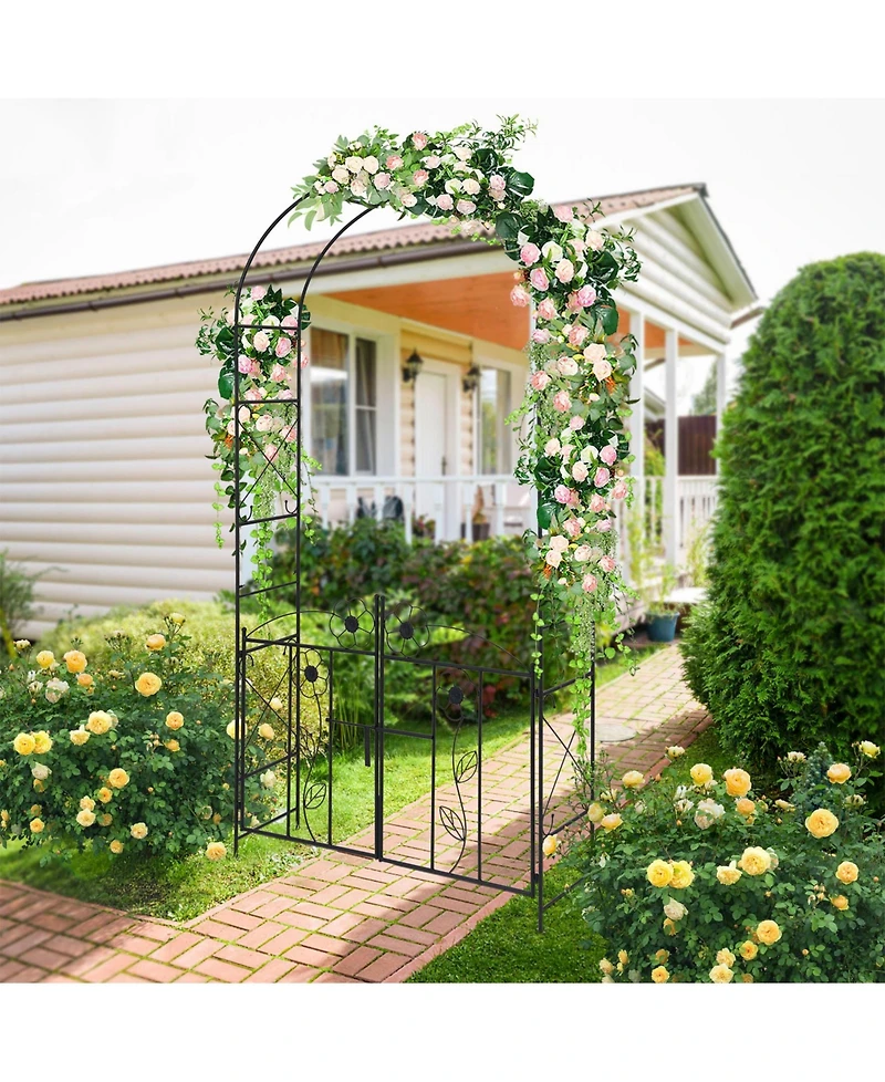 Sugift 2 in 1 Garden Arbor with Door and Latch for Outdoor Lawn-Black