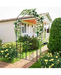 Sugift 2 in 1 Garden Arbor with Door and Latch for Outdoor Lawn-Black