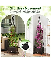 Sugift Raised Garden Bed Adjustable with Plant Box and Trellis with Lockable Wheels