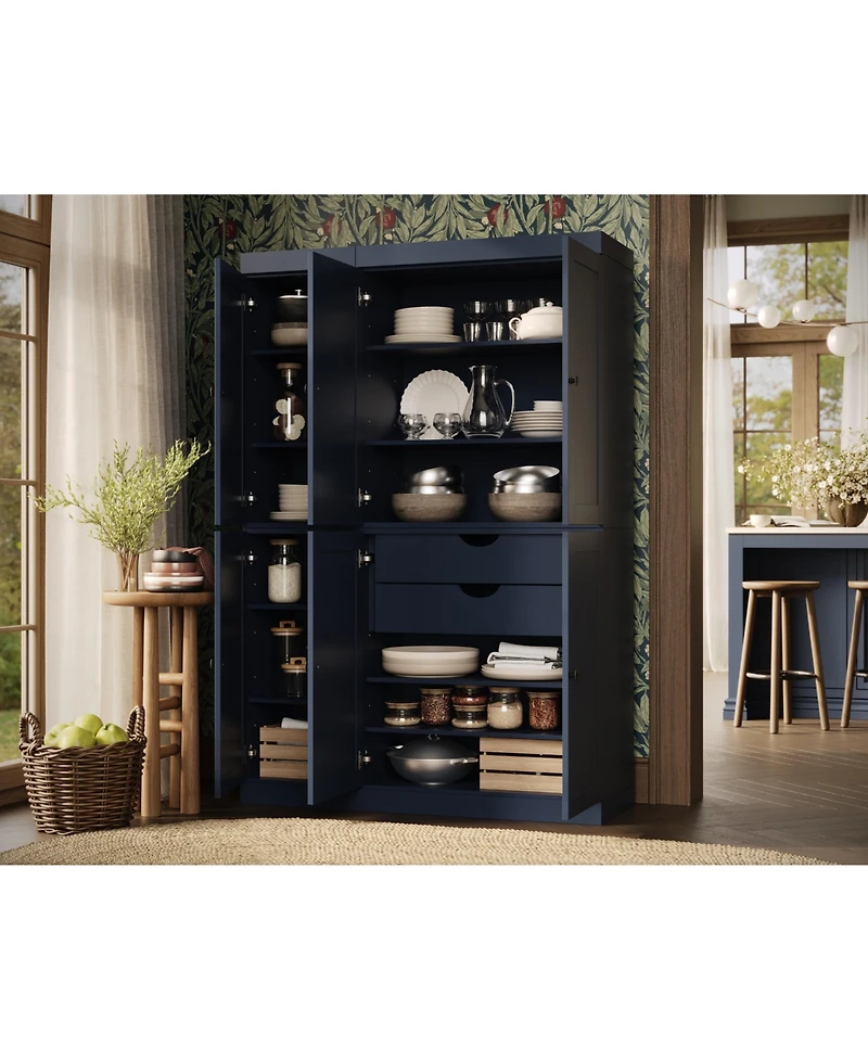 Palace Imports 100% Solid Wood 48.5" Pantry Cabinet with Shaker Doors, 2-Drawers & Adjustable Shelves
