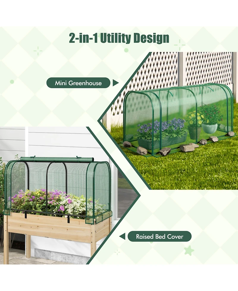 Sugift Mini Tunnel Greenhouse with Roll-up Zipper Door-Green