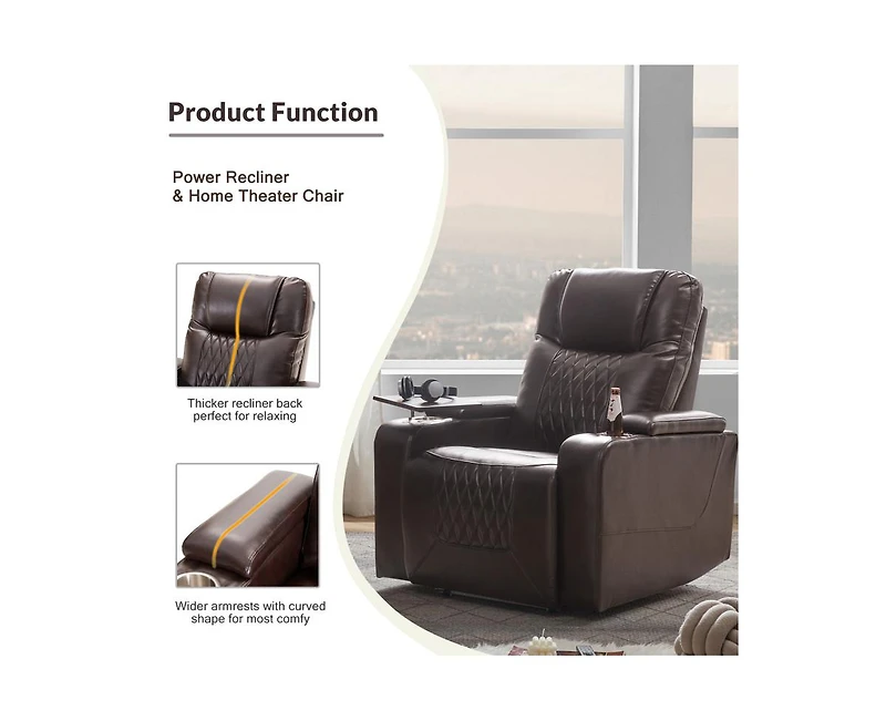sumyeg 360°Swivel Power Motion Recliner with Usb Charging Port Hidden Arm Storage and 2 Cup Holders