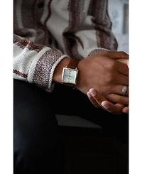 Peugeot Men's 35mm 14K Gold Plated Square Watch with Brown leather Strap