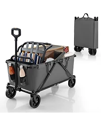 Sugift Collapsible Folding Wagon Cart with Adjustable Handlebar-Gray