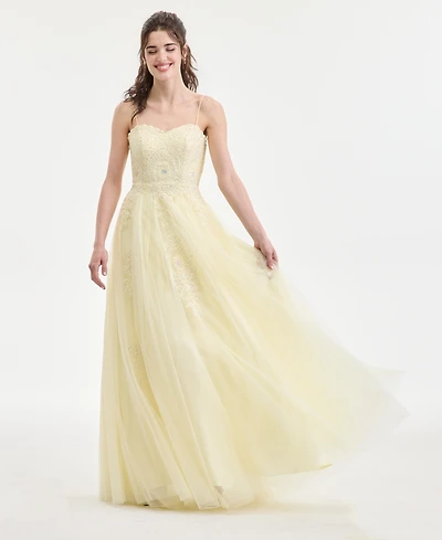 Say Yes Juniors' Strapless Embellished Ballgown, Created for Macy's