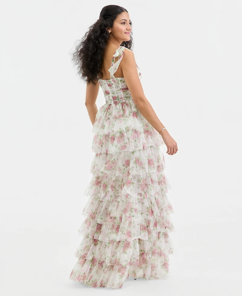 City Studios Juniors' Tiered Glitter-Mesh Gown, Created for Macy's