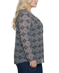 Ny Collection Plus Size Long Raglan Sleeve Mesh Top