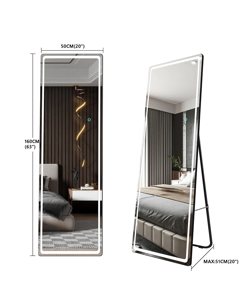 Vlsrka Led Full-Length Mirror with Stand, Suitable for Outfit Checks.