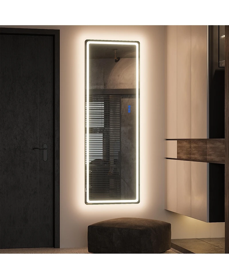 Vlsrka Wall-mounted or freestanding rectangular full-length mirror with adjustable Rgb lighting.
