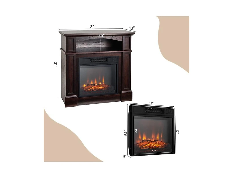Sugift 18 Inch 1400W Electric Tv Stand Fireplace with Shelf