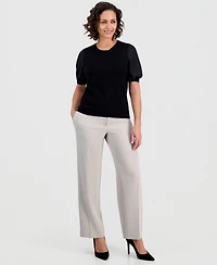 Kasper Petite Puffed-Sleeve Mixed-Media Top