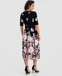 Kasper Women's Printed Tie-Waist Midi Dress