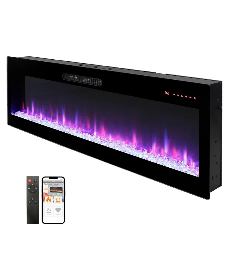 Flynama Smart 60" WiFi-Enabled Electric Fireplace Heater, Recessed in-Wall and Wall-Mounted