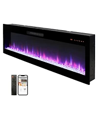 Flynama Smart 60" WiFi-Enabled Electric Fireplace Heater, Recessed in-Wall and Wall-Mounted