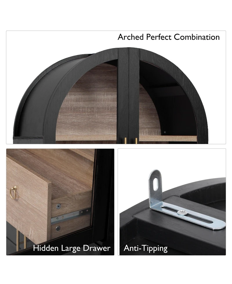 Boyel Living 71" Tall Arched Kitchen Pantry Cabinet with Door Shelves, Farmhouse Storage Open & Adjustable Shelves