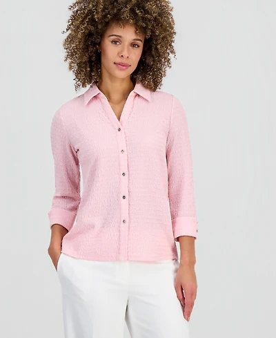 3Q Button Frt Top With Split Cuff