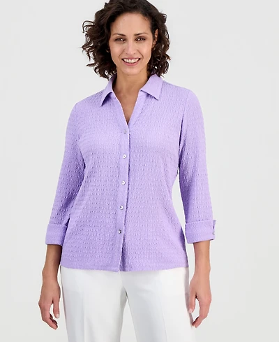 3Q Button Frt Top With Split Cuff