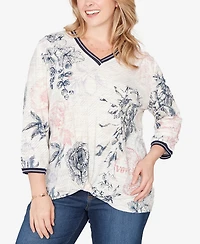Ruby Rd. Plus Botanical Stamp Knit Twist Front Top