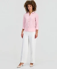 3Q Button Frt Top With Split Cuff