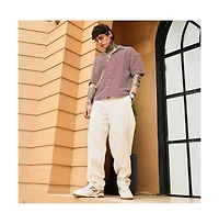 Campus Sutra Men's Crimson Red Geometric-Crochet Cuban Oversized Shirt