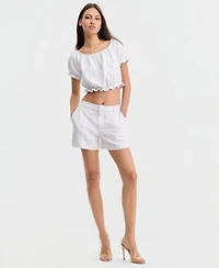 Guess Womens Issa Linen Cropped Top Arya Linen Shorts