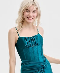 pear culture Juniors' Corset Pleat-Waist Sleeveless Gown