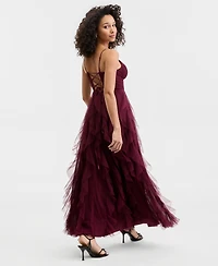 pear culture Juniors' Strappy V-Neck Lace Ball Gown