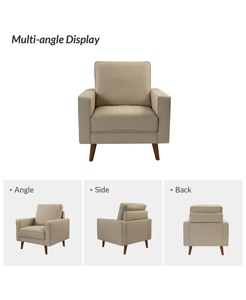 Mid-century Modern Elizabeth Genuine Leather Armchair with Wood Flared Legs