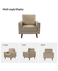 Mid-century Modern Elizabeth Genuine Leather Armchair with Wood Flared Legs