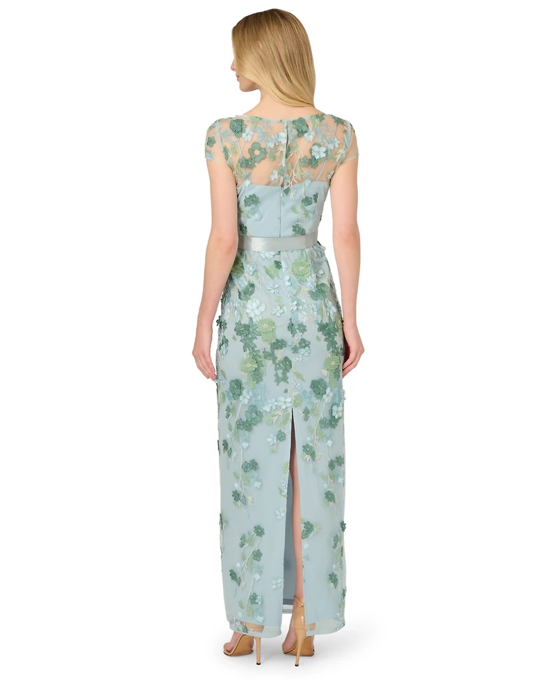 Adrianna Papell Women's Cascading Floral Column Short-Sleeve Gown